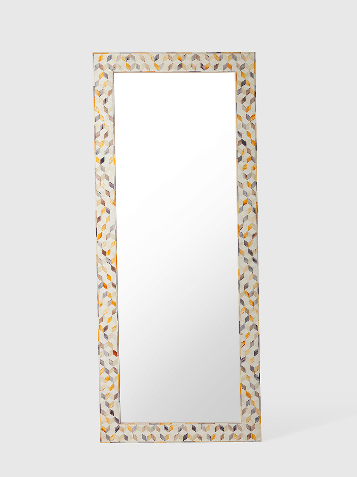Rectangular mirror with a decorative frame made of dyed bone