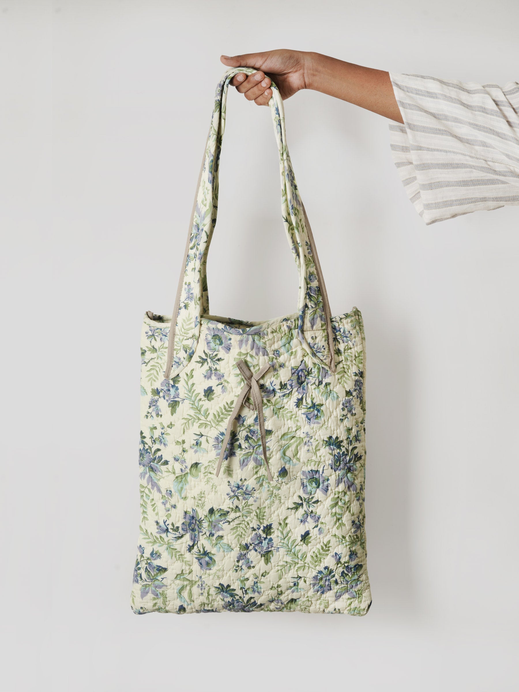 Floral hand quilted tote bag
