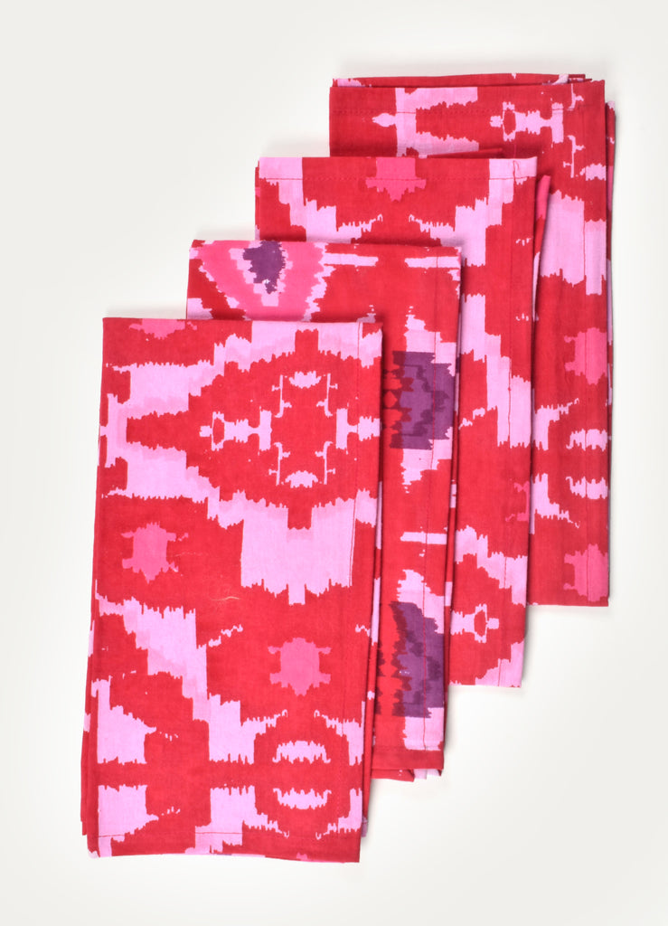 Pink Carnines Print Napkin ( Set of 4 Pcs)